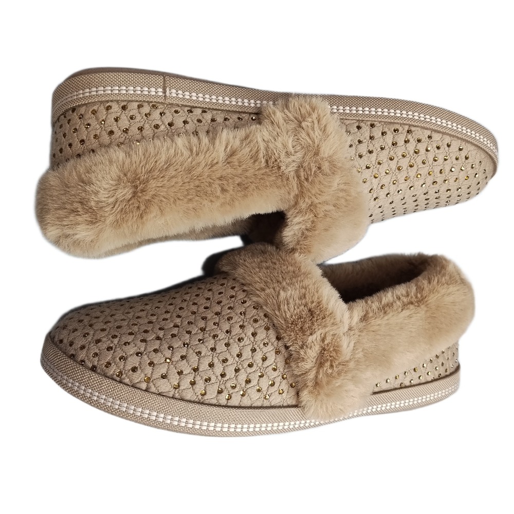 Skechers Cozy Campfire Slippers Women 7.5W Brown Rhinestone Wide Fit Memory Foam